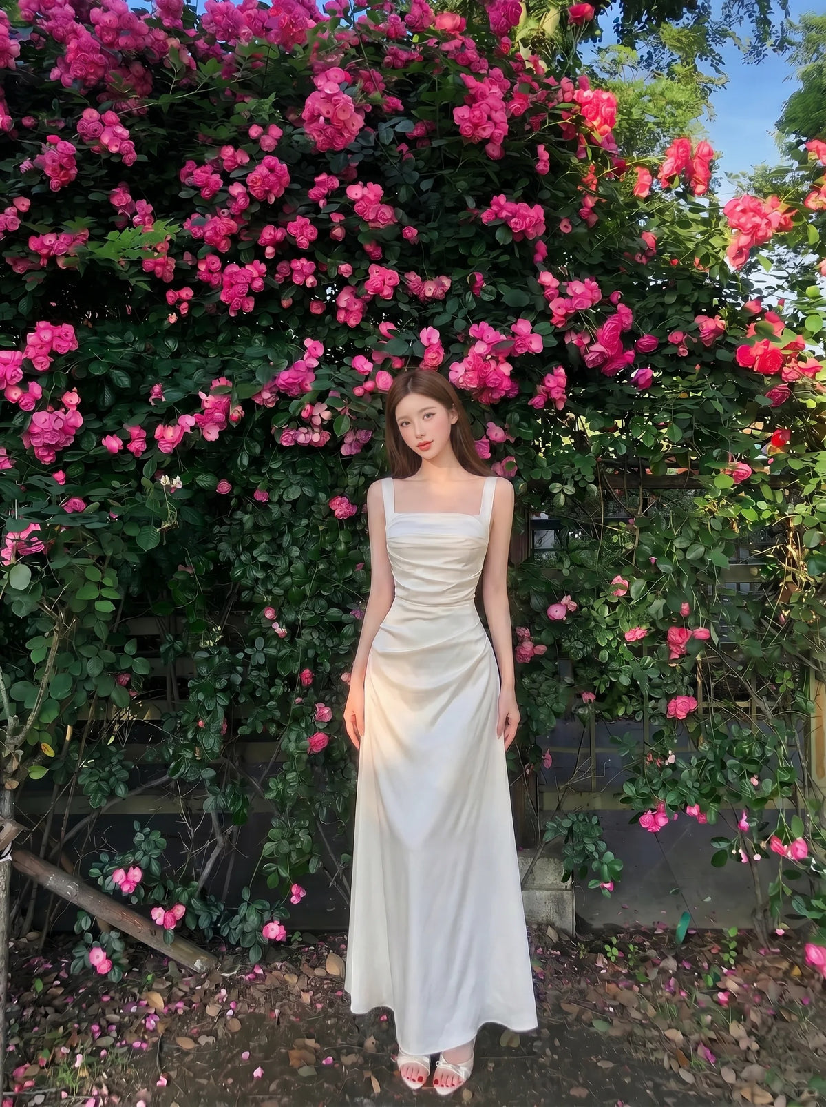 Elegant White A-Line Square Ruched Satin Dress Prom Dress Evening Dress L326