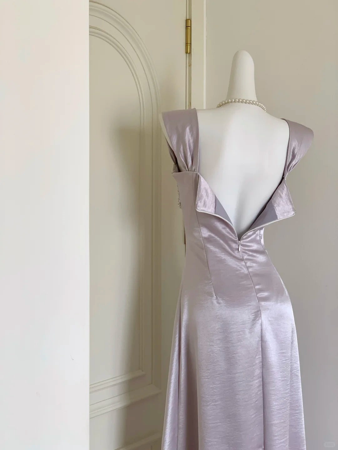 Classy Purple Sheath Square Beaded Sequins Satin Dress Prom Dress Evening Dress L328