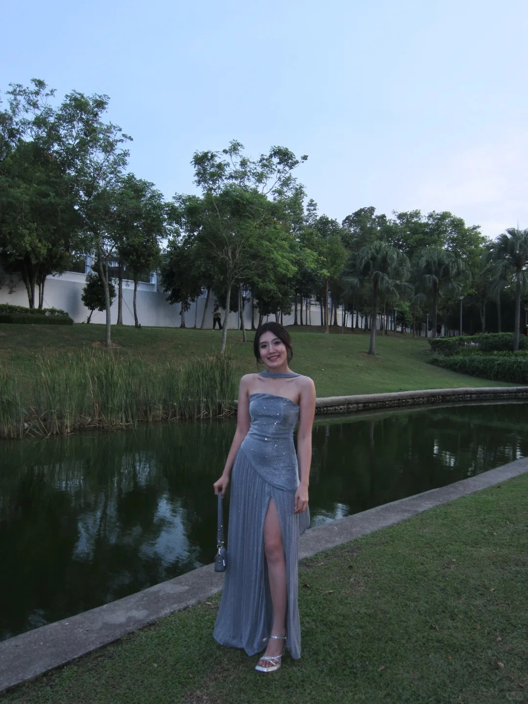 Dreamy Blue A-Line Strapless Sequins Slit Tulle Dress Prom Dress Evening Dress L330