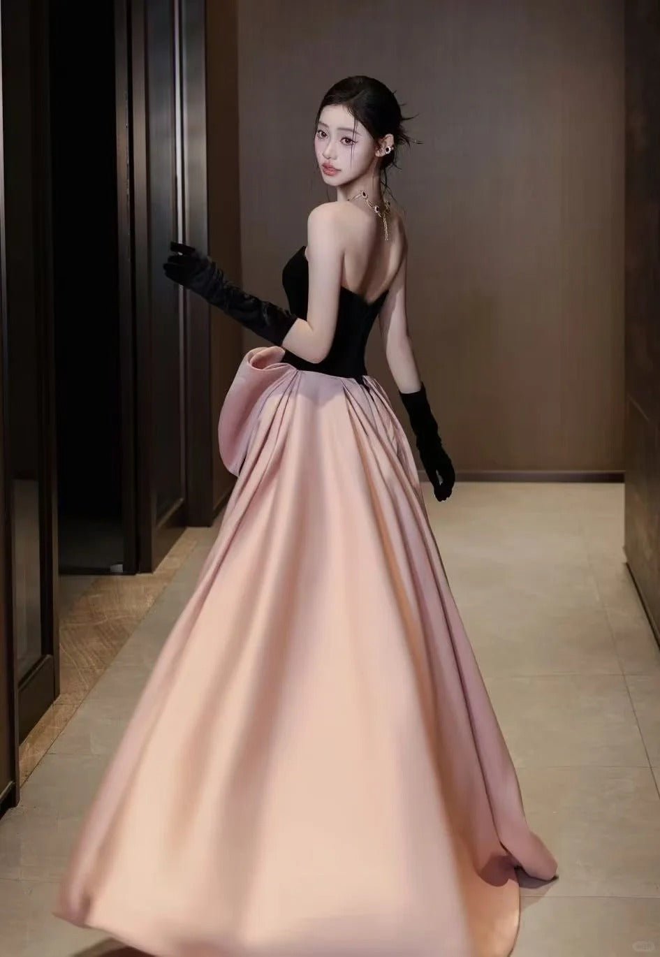 Princess Black And Pink Ball Gown Strapless Bow Satin Dress Quinceanera Dress 16 L333
