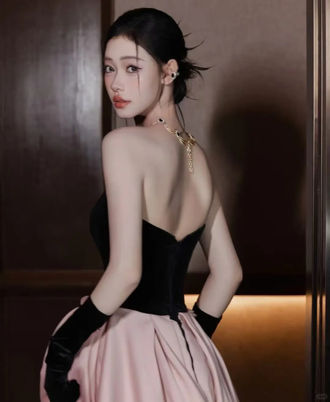 Princess Black And Pink Ball Gown Strapless Bow Satin Dress Quinceanera Dress 16 L333