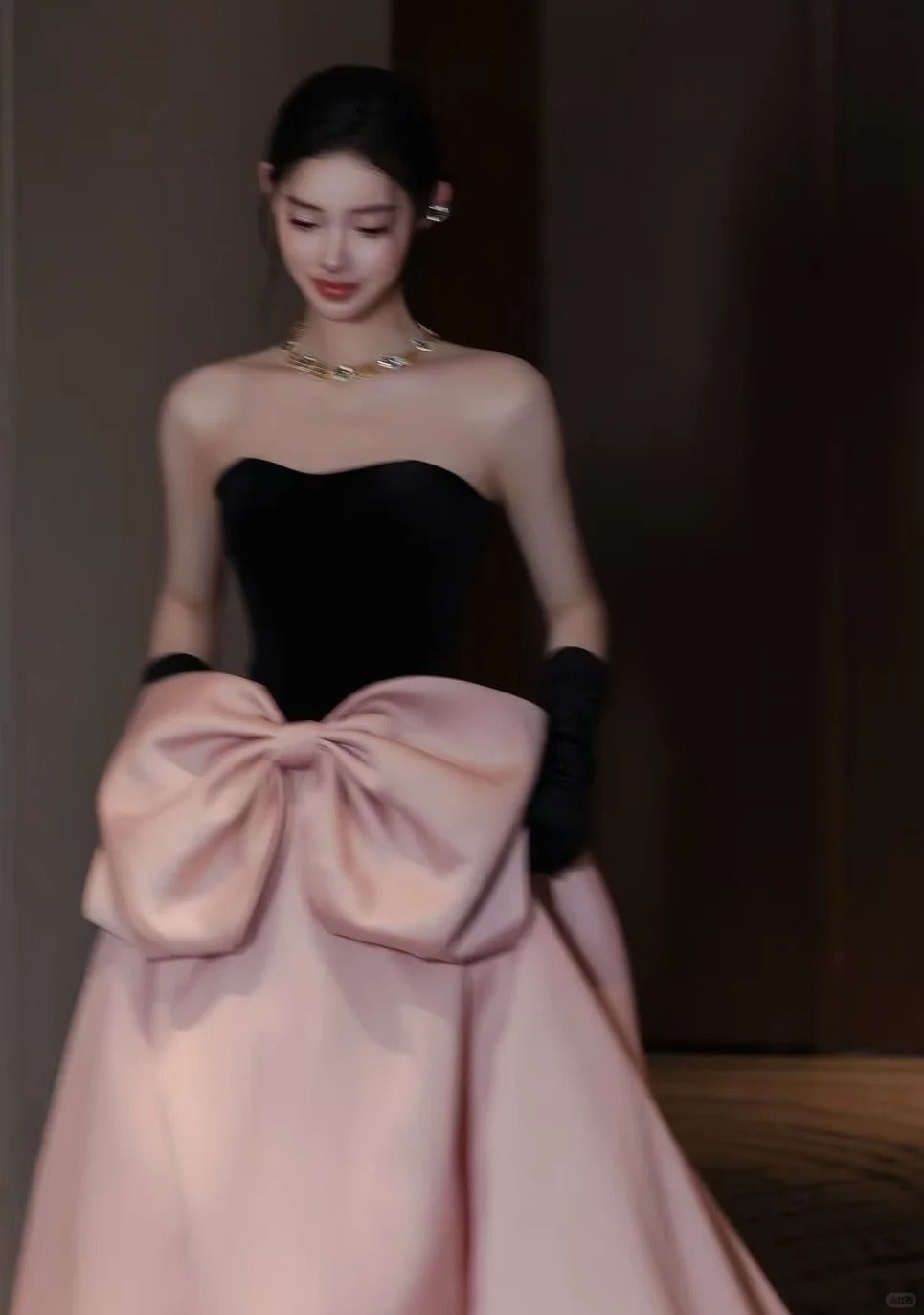 Princess Black And Pink Ball Gown Strapless Bow Satin Dress Quinceanera Dress 16 L333