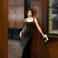 Elegant Black Sheath Square Ruched Corset Satin Dress Prom Dress Evening Dress L335