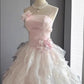 Sweet Pink Ball Gown Strapless Handmade Flowers Ruched Tulle Dress Quinceanera Dress 16 L338