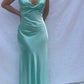 Sexy Mint Green Sheath V-Neck Ruched Satin Dress Prom Dress Evening Dress L339