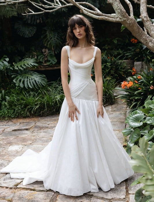 Chic White A-Line Spaghetti Strap Asymmetrical Drop Waist Chiffon Dress Prom Evening Dress L342