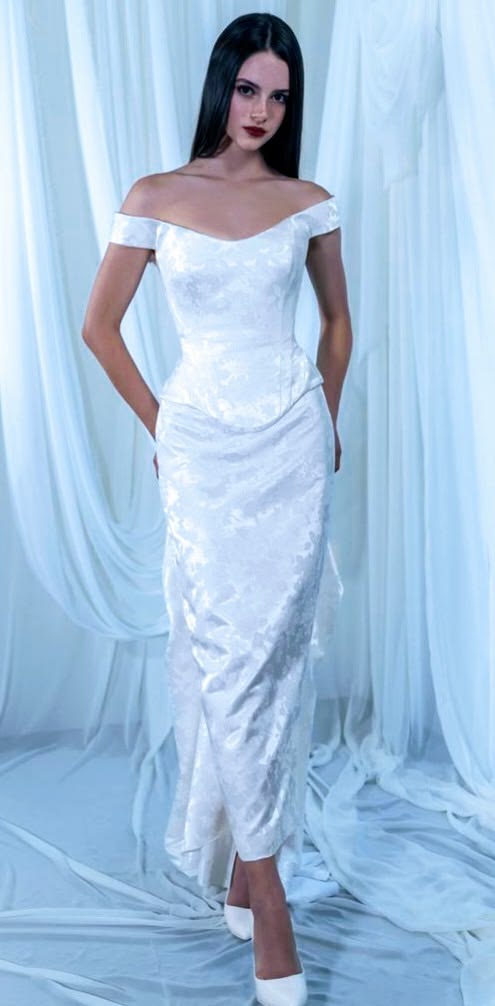 Elegant White Sheath Off-The-Shoulder Satin Dress Prom Dress Evening Dress L344
