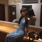 Dreamy Blue Sheath Spaghetti Strap Sequins Ruched Corset Tulle Dress Prom Dress Evening Dress L346