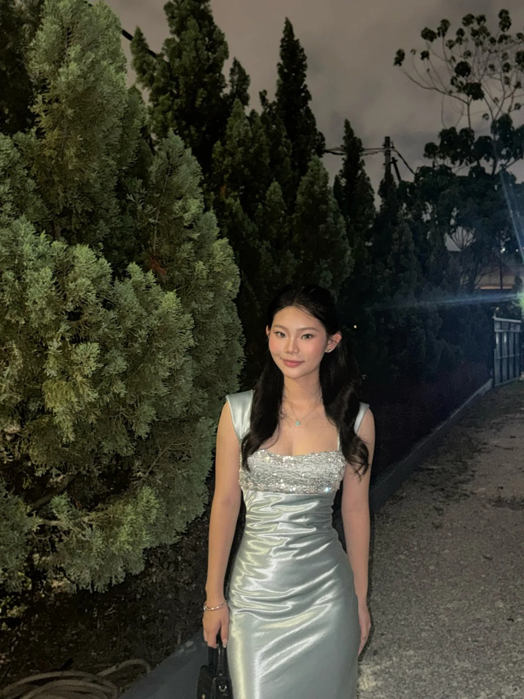 Classy Mint Green Sheath Square Rhinestone Satin Dress Prom Dress Evening Dress L347