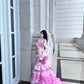Dreamy Pink Mermaid Off-The-Shoulder Handmade Flowers Appliques Tulle Dress Prom Evening Dress L350