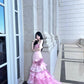 Dreamy Pink Mermaid Off-The-Shoulder Handmade Flowers Appliques Tulle Dress Prom Evening Dress L350