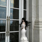 Gorgeous White Mermaid Off-The-Shoulder Appliques Lace Satin Dress Prom Evening Dress L351