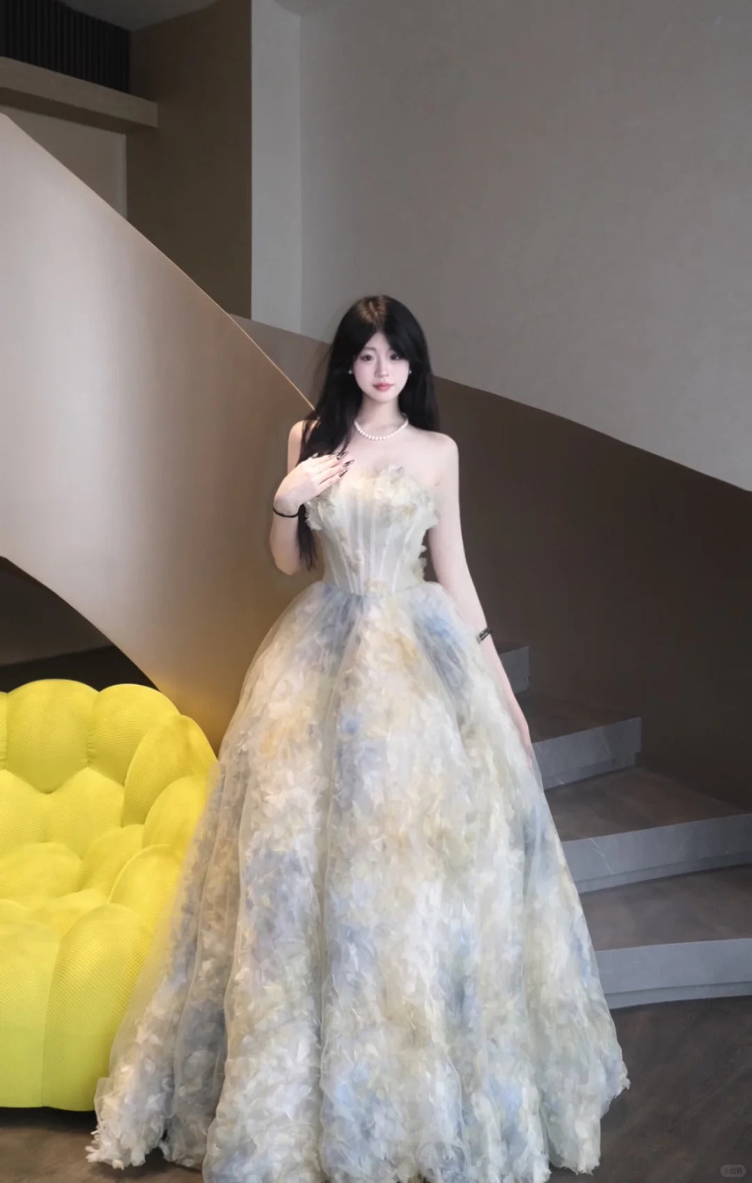 Romantic Cream Ball Gown Strapless Appliques Corset Tulle Dress  Quinceanera Dress 16 L354