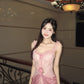 Sweet Pink Sheath Spaghetti Strap Appliques Corset Tulle Dress Prom Dress Evening Dress L356