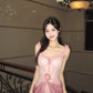 Sweet Pink Sheath Spaghetti Strap Appliques Corset Tulle Dress Prom Dress Evening Dress L356