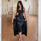 Modest Black A-Line Strapless Lace Basque Waist Corset Satin Dress Prom Dress Evening Dress L359