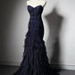 Chic Navy Mermaid Sweetheart Ruched Ruffled Tulle Dress Prom Dress Evening Dress L363