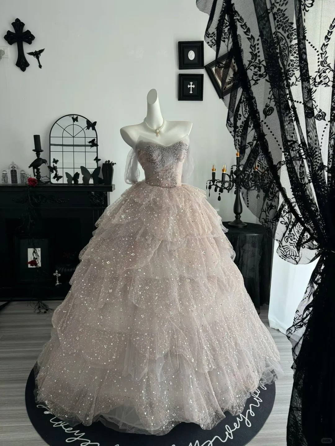 Princess Pink Ball Gown Off-The-Shoulder Sequins Rhinestone Tulle Dress Quinceanera Dress 16 L364