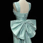 Chic Mint Green Mermaid Square Bow Slit Satin Dress Prom Dress  Evening Dress L365