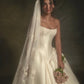 Classy White Satin Wedding Dress Strapless Ball Gown Appliques Corset Garden Wedding Dress L369