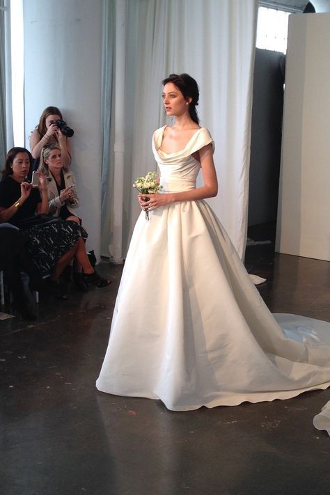 Modest White Matte Satin Round Ball Gown Ruched Garden Wedding Dress L373