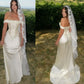 Pretty White Satin Wedding Dress Off-The-Shoulder A-Line Appliques Garden Wedding Dress L375