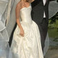 Romantic White Satin Wedding Dress Sweetheart Ball Gown Bow Ruched Garden Wedding Dress L378