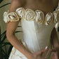 Romantic White Satin Wedding Dress Off-The-Shoulder Ball Gown Floral Garden Wedding Dress L379