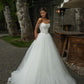 Classy White Tulle Strapless Ball Gown Lace Appliques Pearl Beading Garden Wedding Dress L38