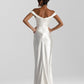Elegant White Mermaid Off-The-Shoulder Ruched Satin Dress Prom Dress Evening Dress L387