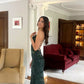 Classy Dark Green Sheath Spaghetti Strap Sequin Fabric Dress Wedding Guest Dress L393