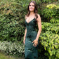 Classy Dark Green Sheath Spaghetti Strap Sequin Fabric Dress Wedding Guest Dress L393