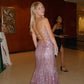 Sweet Purple Mermaid Spaghetti Strap Sequins Tulle Dress Prom Dress Evening Dress L395