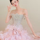 Princess Pink Ball Gown Off-The-Shoulder Rhinestone Floral Tulle Dress Quinceanera Dress 16 L400