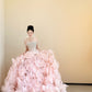 Princess Pink Ball Gown Off-The-Shoulder Rhinestone Floral Tulle Dress Quinceanera Dress 16 L400