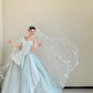 Modest Mint Green Ball Gown Asymmetrical Neck Appliques Tulle Dress Quinceanera Dress 16 L401