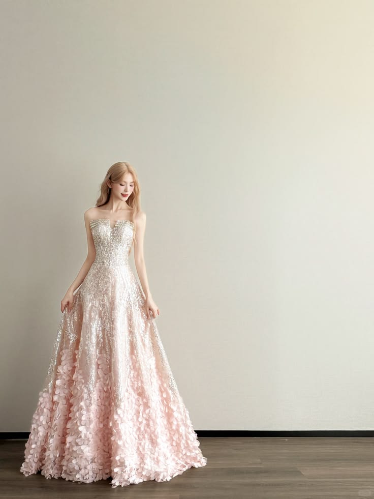 Dreamy Pink A-Line Strapless Sequins Appliques Tulle Dress Quinceanera Dress 16 L403