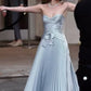Elegant Light Blue A-Line Sweetheart Bow Ruched Satin Dress Prom Dress Evening Dress L415