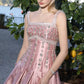 Pretty Pastel Orange A-Line Spaghetti Strap Rhinestone Sequins Satin Dress Prom Evening Dress L416