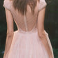 Sweet Pink A-Line Round Lace Beaded Tulle Dress Prom Dress Evening Dress L417