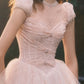 Sweet Pink A-Line Round Lace Beaded Tulle Dress Prom Dress Evening Dress L417