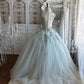 Dreamy Light Blue Ball Gown Sheer Straps Appliques Beaded Tulle Quinceanera Dress 16 L42