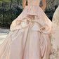 Pretty Champagne Satin Wedding Dress Sweetheart Ball Gown Ruched Floral Ballroom Wedding Dress L426