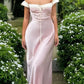 Pretty Light Pink Sheath Off-The-Shoulder Tie Bow Back Satin Dress Prom Dress Evening Dress L439