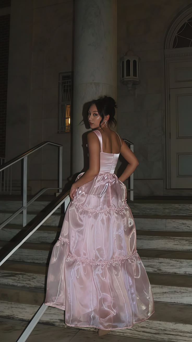 Sweet Light Pink A-Line Spaghetti Strap Lace Organza Dress Prom Dress Evening Dress L442