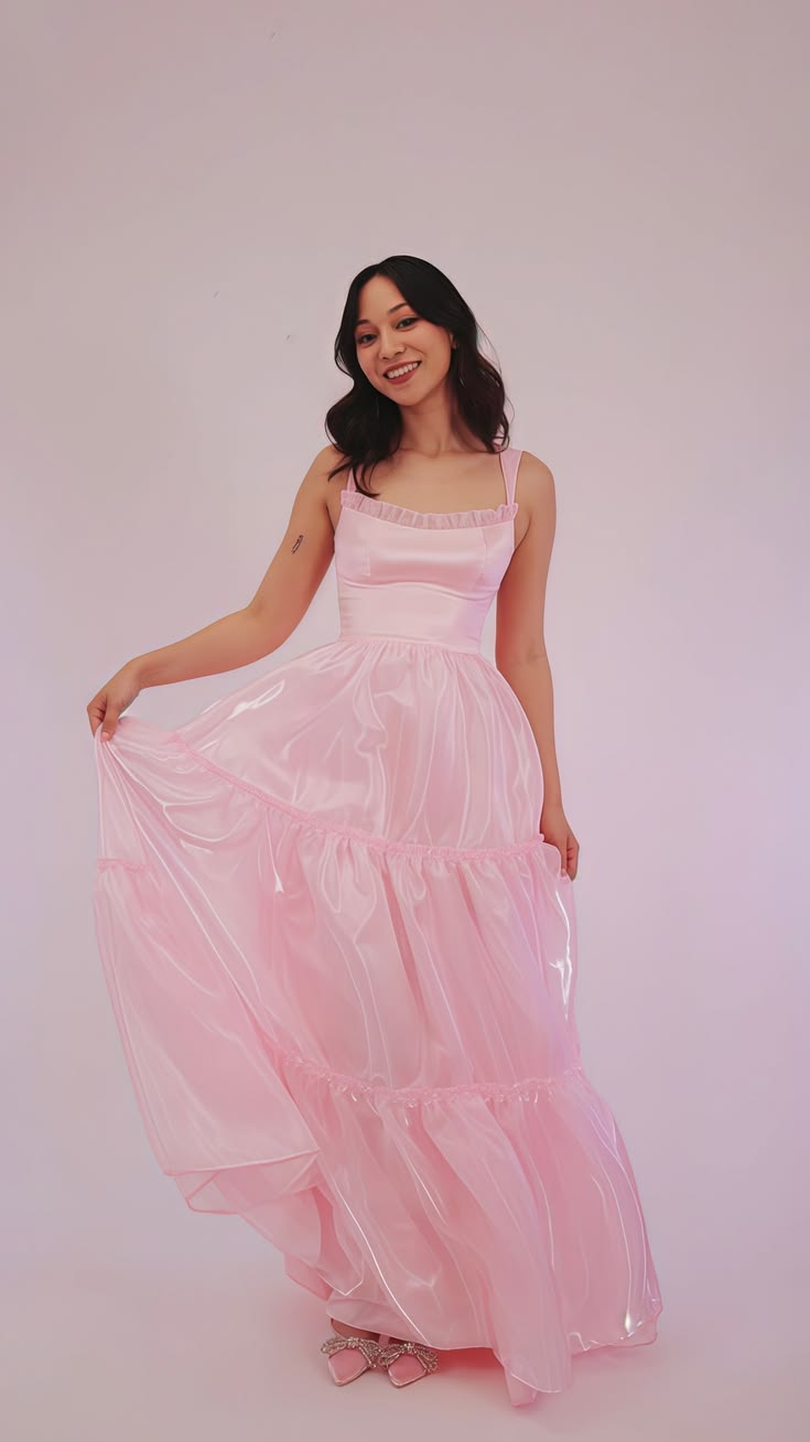 Sweet Light Pink A-Line Spaghetti Strap Lace Organza Dress Prom Dress Evening Dress L442