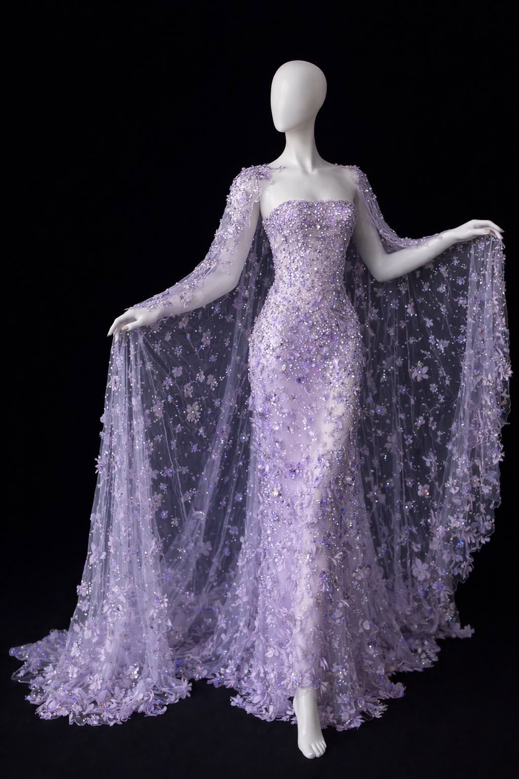 Sparkling Young Purle Mermaid Strapless Rhinestone Appliques Tulle Dress Prom Evening Dress L443