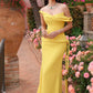 Pretty Yellow Sheath Asymmetrical Neck Braided Trim Matte Satin Dress Prom Dress Evening Dress L447