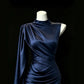 Elegant Navy Mermaid Round Neck Ruched Satin Dress Prom Dress Evening Dress L452