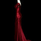 Romantic Burgundy Mermaid Asymmetrical Neck Ruched Satin Dress Prom Dress Evening Dress L455
